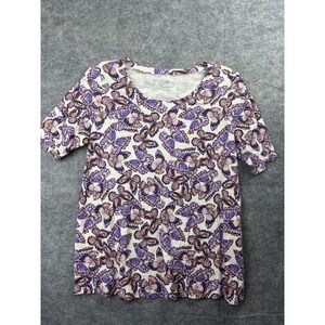 J.Jill Women's Size L 100% Pima Cotton Slub Dreamy Butterflies Side-Slit Tee SEE